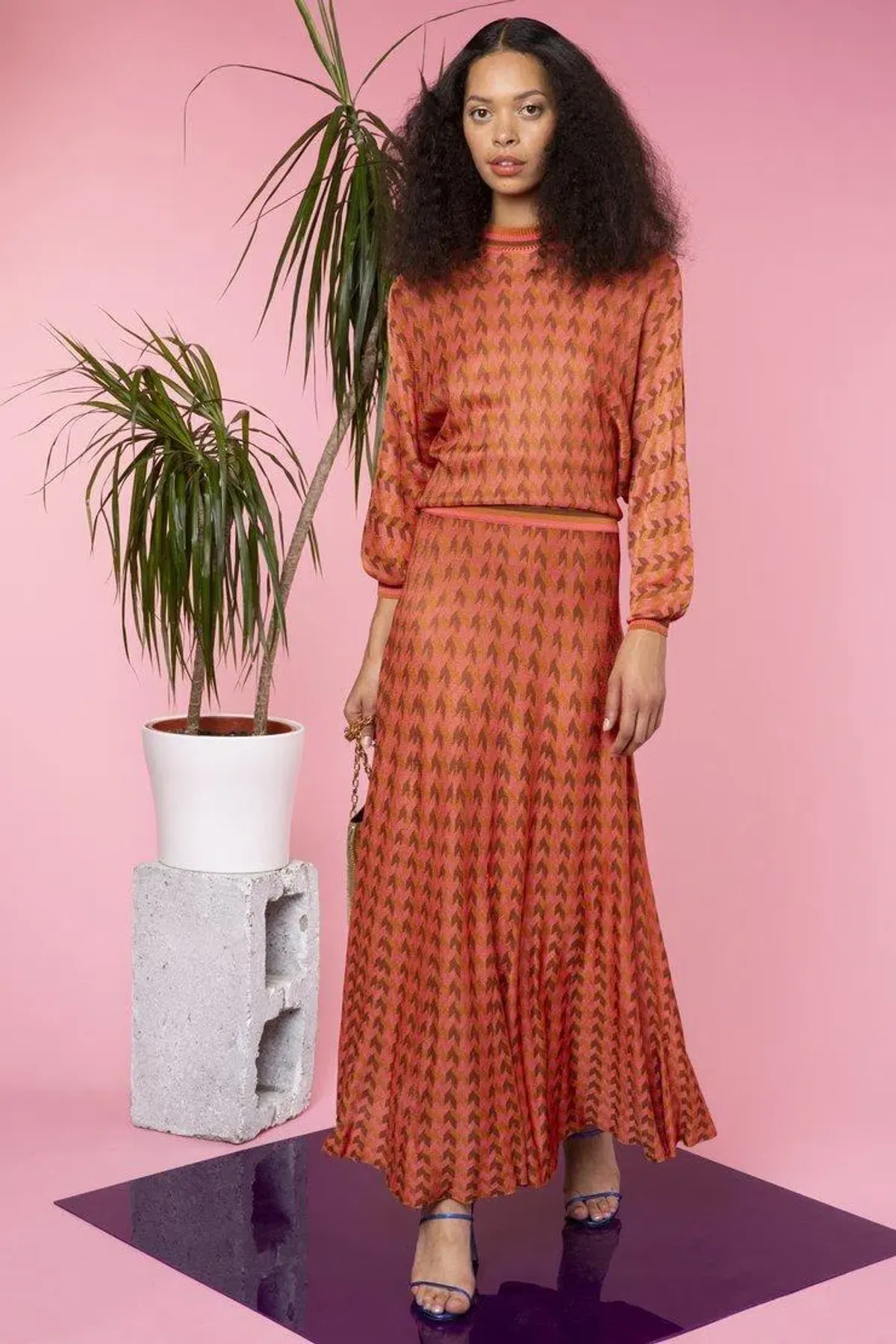 RIXO DRESS - orange dogtooth size L for rent on The Volte - main image
