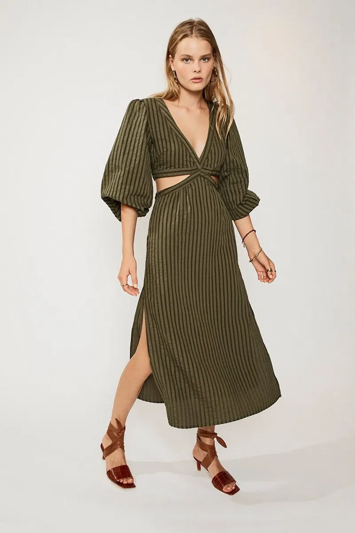 Suboo Queenie Cut Out Dress Olive Size 8 for rent on The Volte - main image