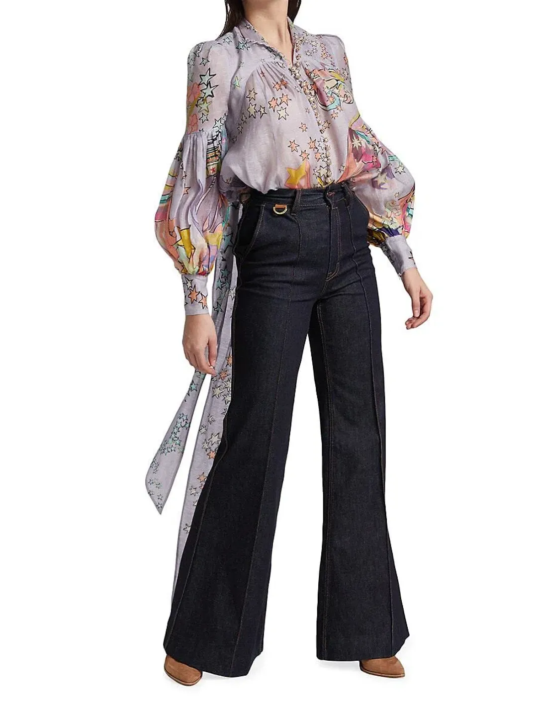 Zimmermann Concert Tie Neck Blouse Lilac Collage Size 1 / Au 10 for rent on The Volte - main image