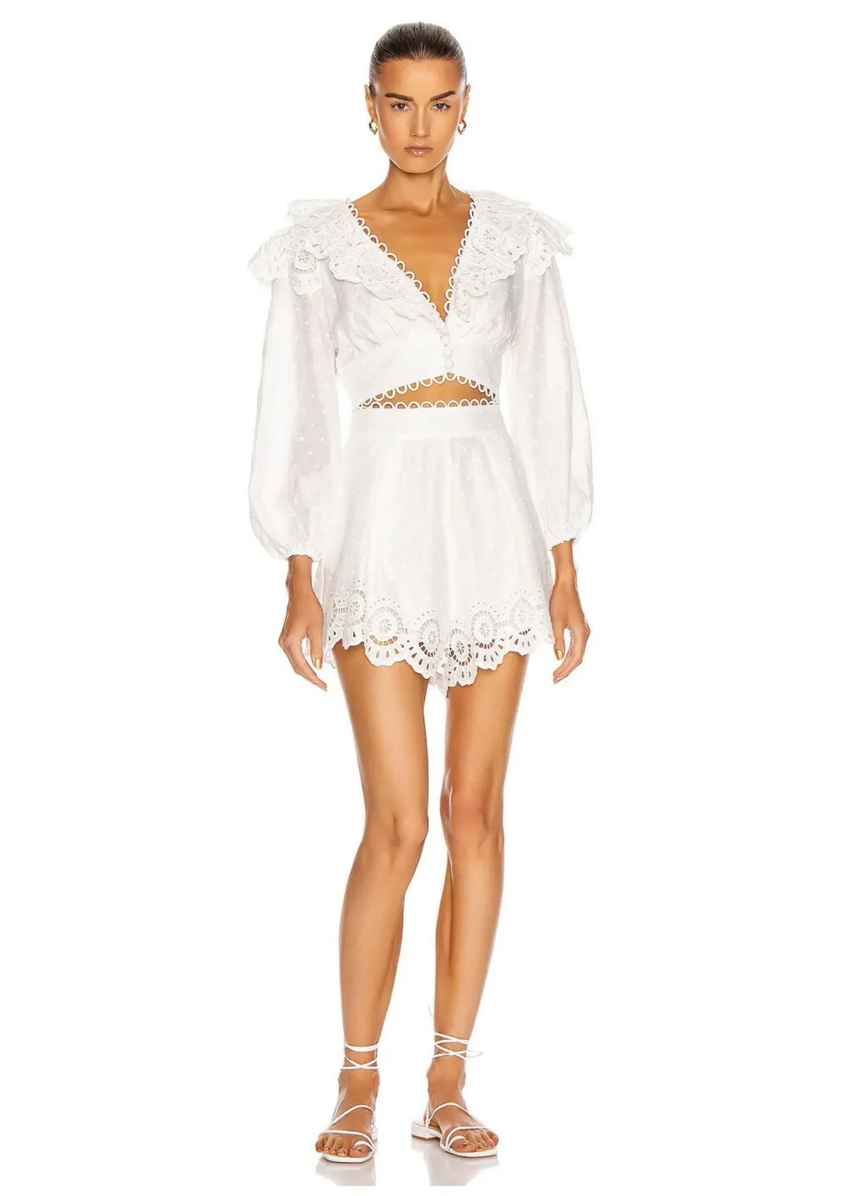 Zimmermann Bellitude Scallop Crop Top and Shorts Set Ivory Size 8 for rent on The Volte - main image