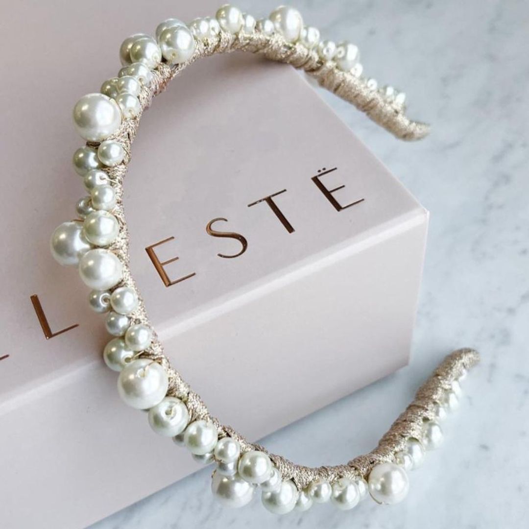 Ashlee Lauren Charlotte Pearl Headband Gold for rent on The Volte - main image