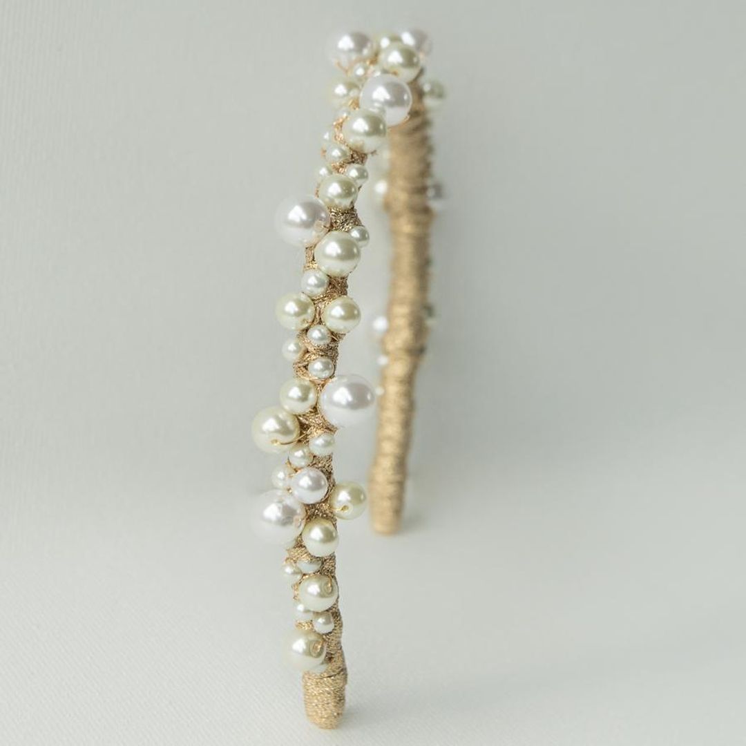 Ashlee Lauren Charlotte Pearl Headband Gold for rent on The Volte - main image