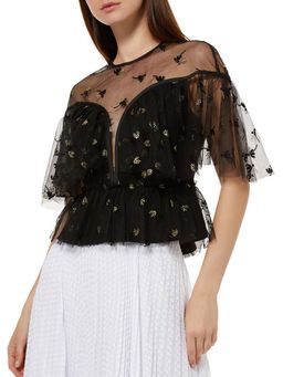 Alice McCall Moon Lover Sheer Floral Embroidered Blouse Black Size 10 for rent on The Volte - image 1