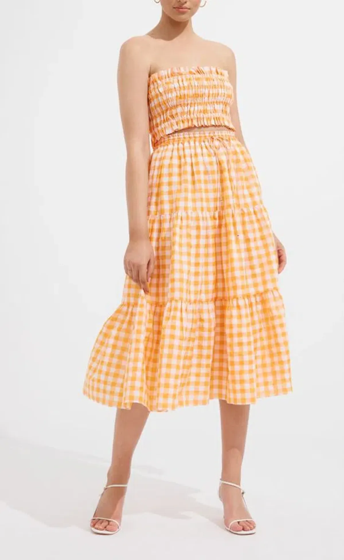 Steele Paradise Crop and Erika Skirt Set Papaya Check Print Size 10 for rent on The Volte - main image