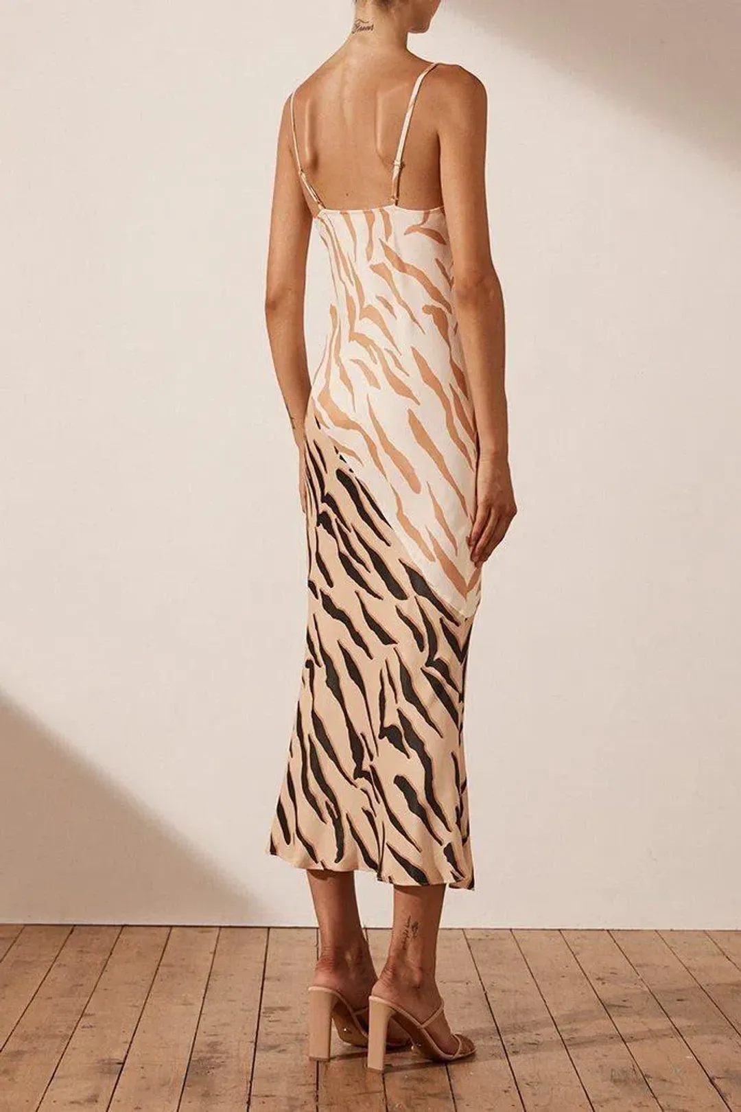 Shona Joy Olson Contrast Bias Cowl Neck Slip Midi Dress Print Size 10 for rent on The Volte - main image