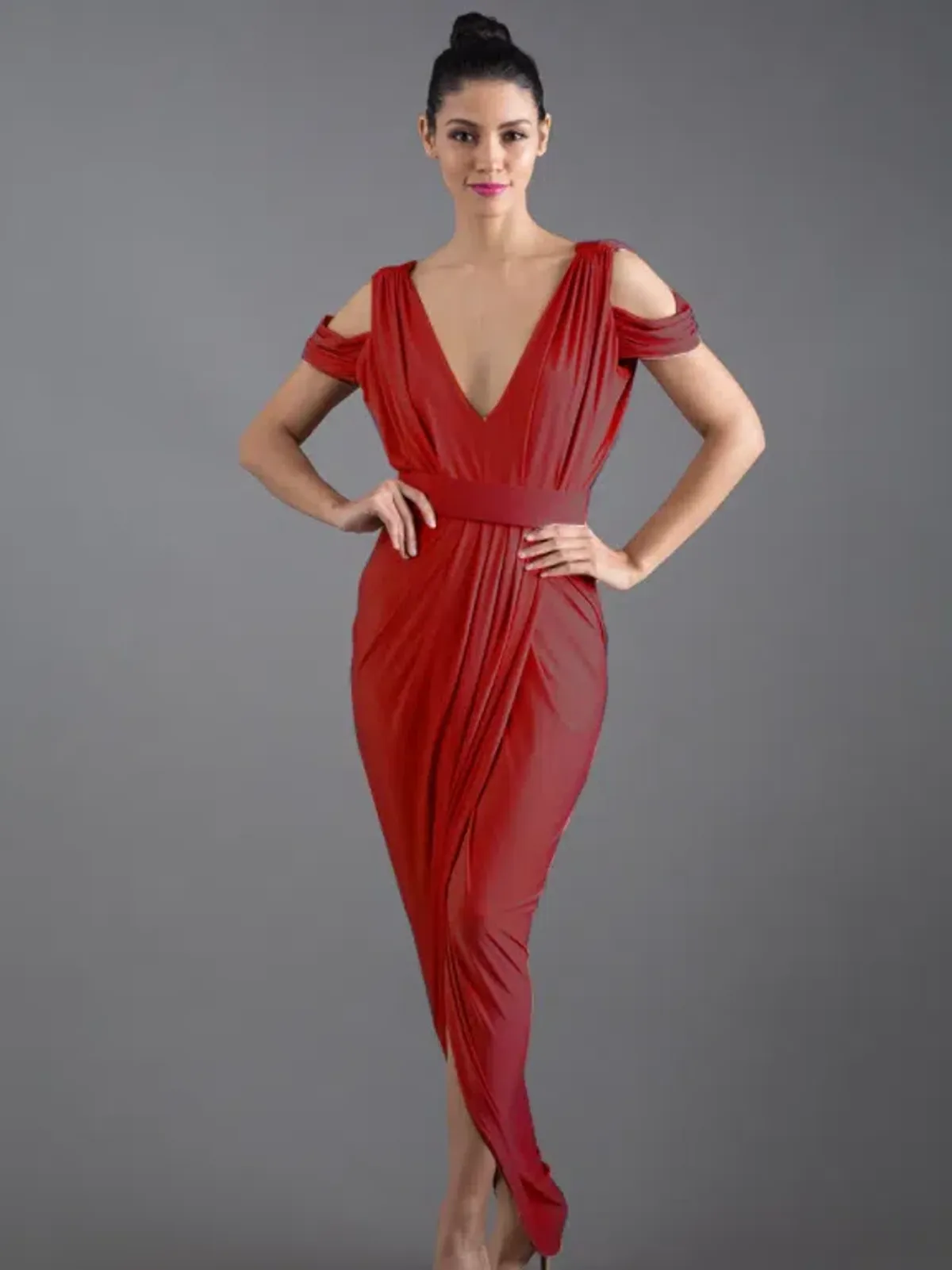 Pia Gladys Perey dress in red wine colour sz 16 (1 of 2) for rent on The Volte - main image