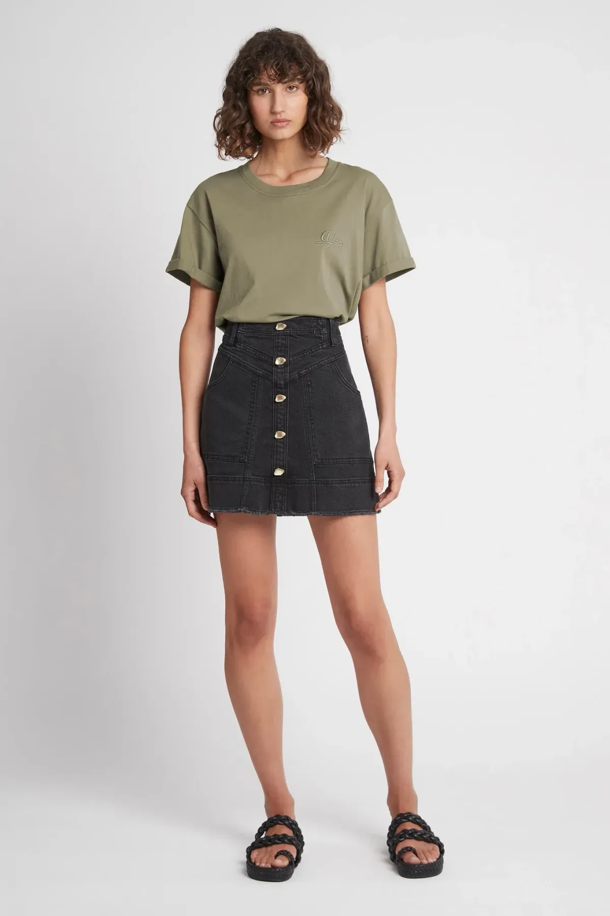 Aje Cole Denim Mini Skirt Black Size 12 for rent on The Volte - main image