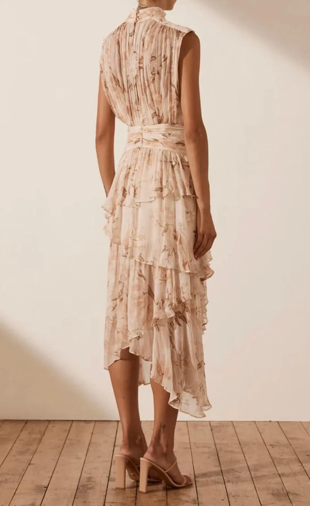 Shona Joy NINA SLEEVELESS RUCHED MIDI DRESS for rent on The Volte - main image