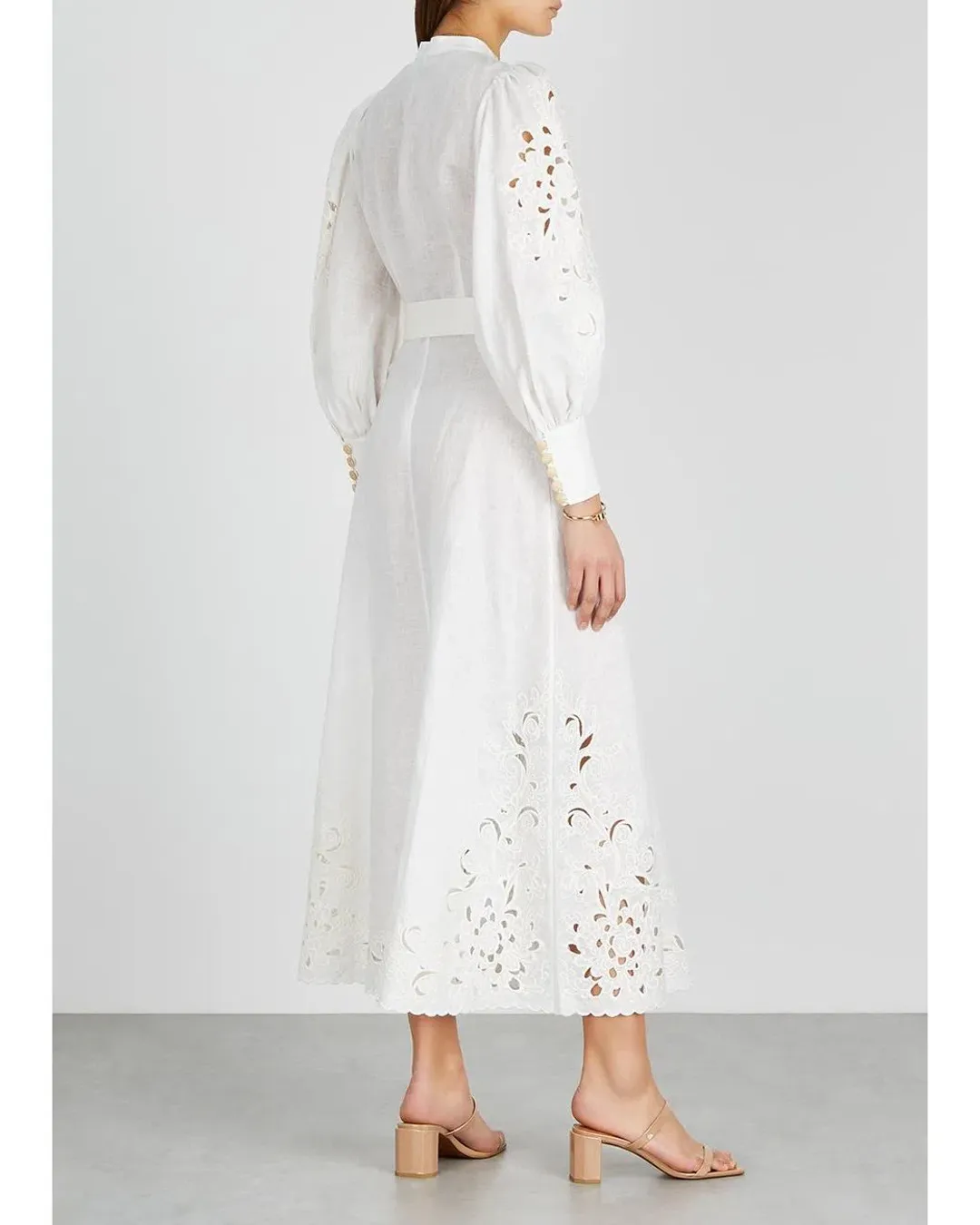Zimmermann Peggy Embroidered Linen Midi Dress Ivory Size 6 for rent on The Volte - main image