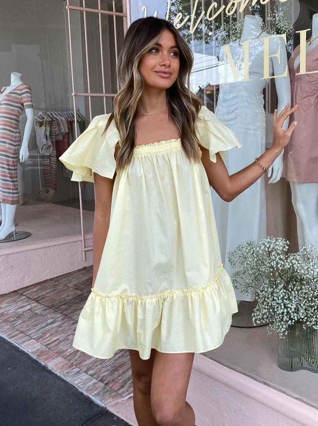 Blanca Filomena Mini Dress Yellow Size 10 for rent on The Volte - main image
