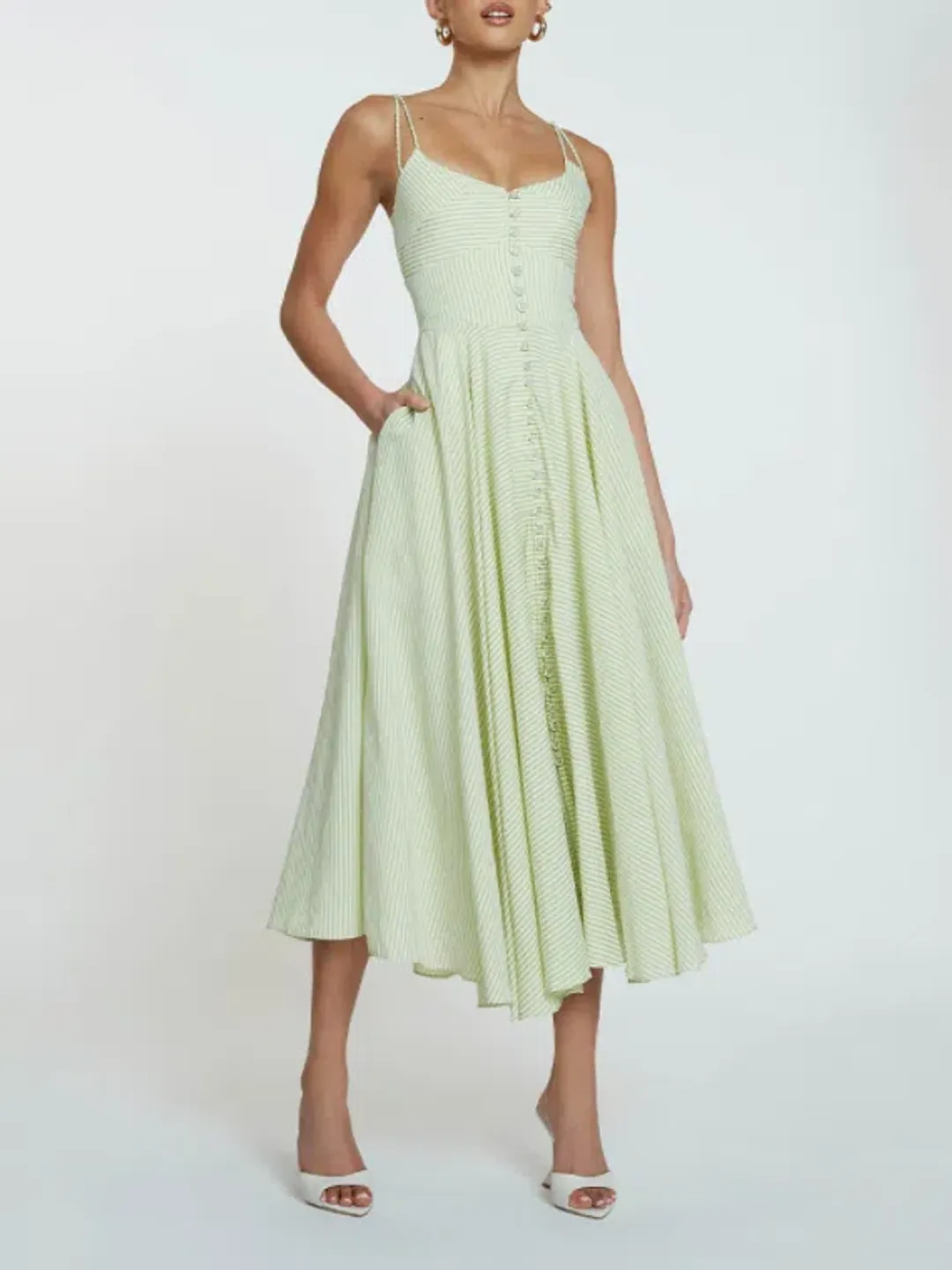 BY JOHNNY Pistachio Stripe Sun Dress Size 12 for rent on The Volte - main image