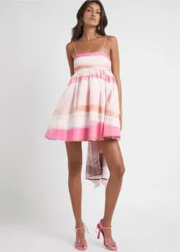Aje Kasbah Sunset Stripe Ruched Bow Back Mini Dress Print Size 6 for rent on The Volte - image 1