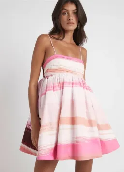 Aje Kasbah Sunset Stripe Ruched Bow Back Mini Dress Print Size 6 for rent on The Volte - image 4
