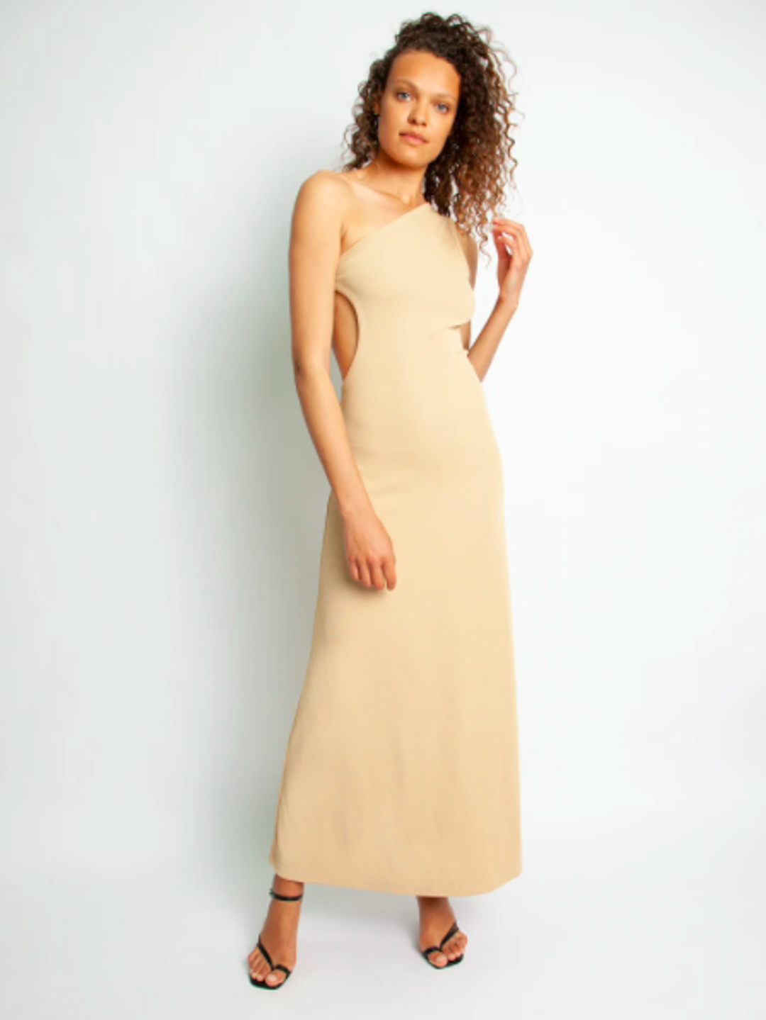 Christopher Esber One Shoulder Cutout Dress Tan Size 10 for rent on The Volte - main image