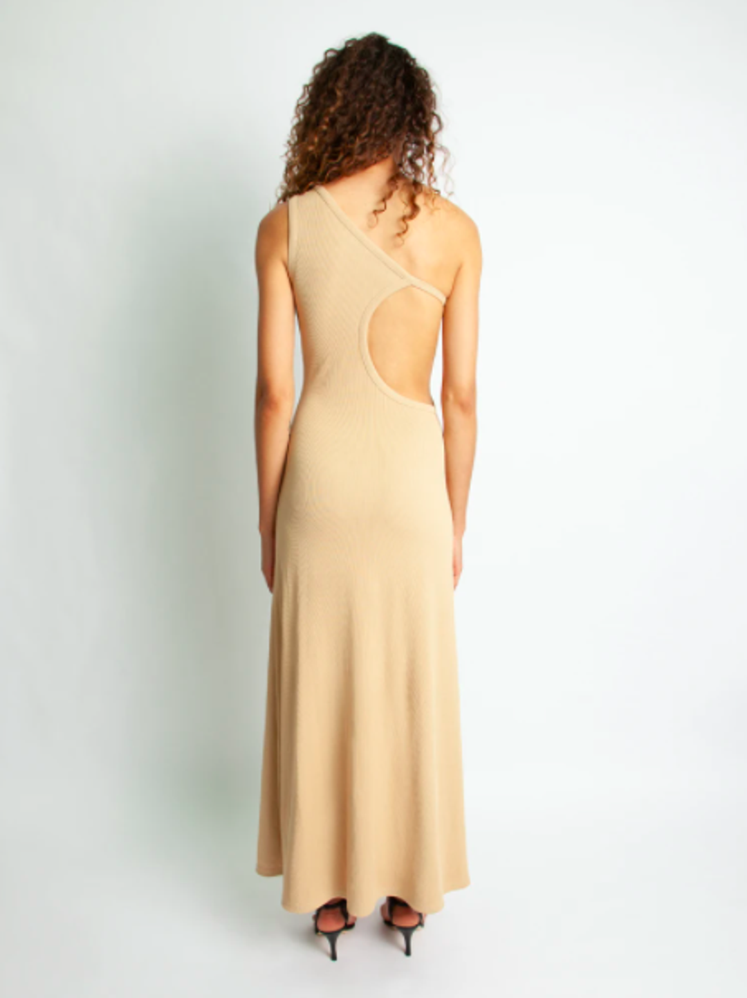 Christopher Esber One Shoulder Cutout Dress Tan Size 10 for rent on The Volte - main image
