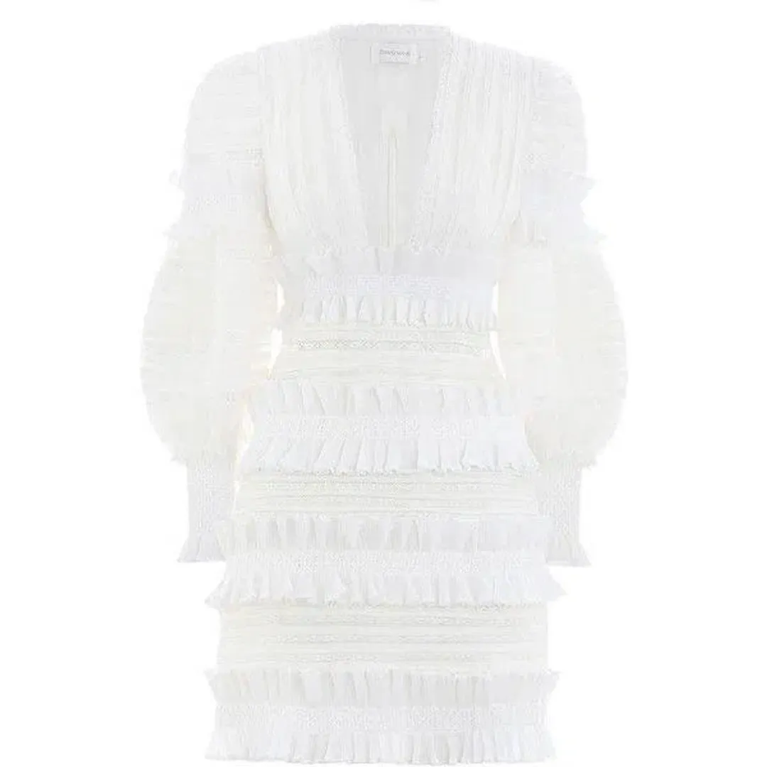 Zimmermann Radiate Smocked Mini Dress White Size 0 / 8 AU for rent on The Volte - main image