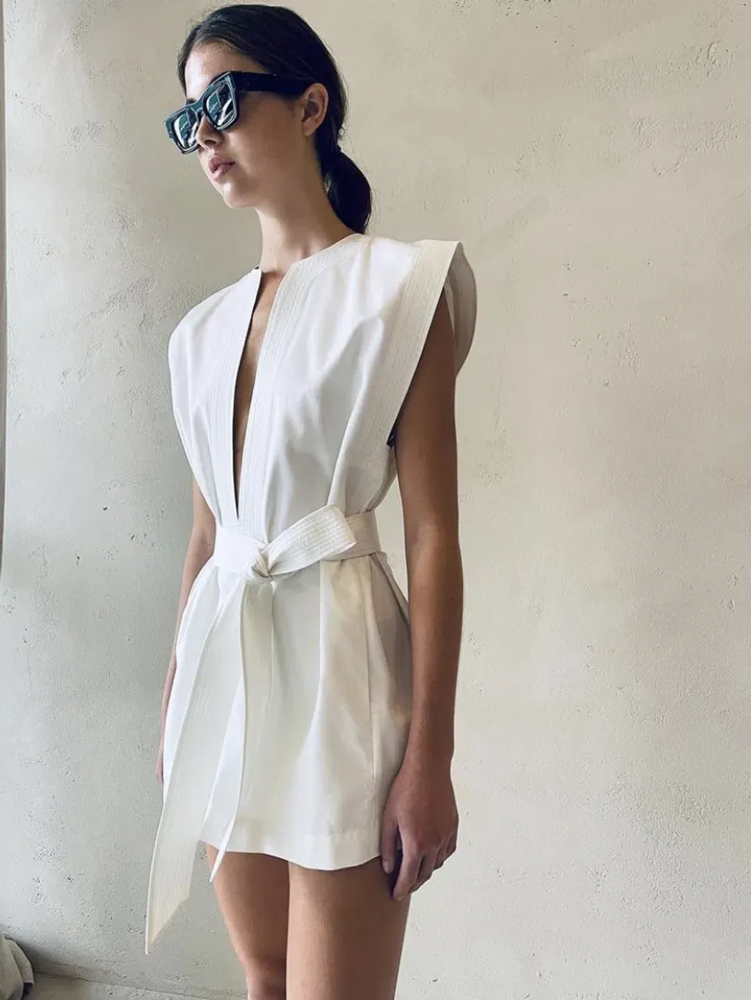 Wardrobe NYC Mini Kaftan Dress White Size 8/S for rent on The Volte - main image