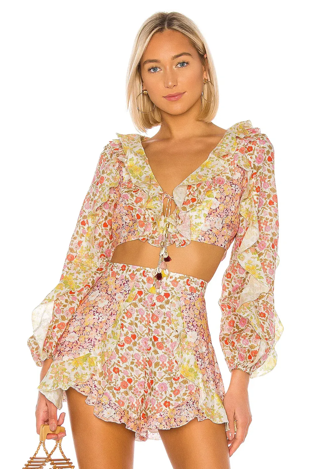 Zimmermann Goldie Splice Frill Crop Top and Short Set Print Size 6 for rent on The Volte - main image