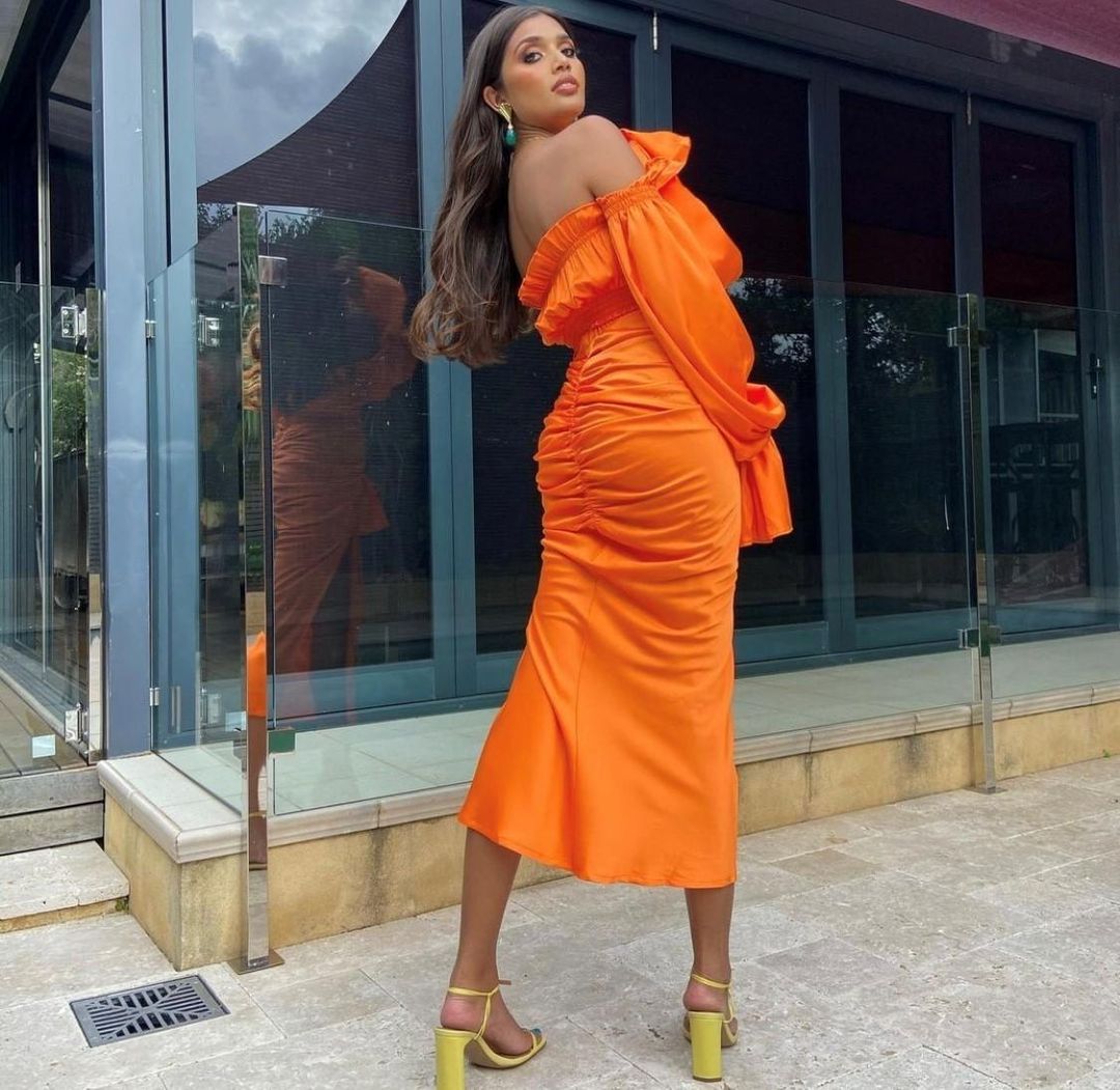 Khirzad Femme Roma Ruched Top and Skirt Set Orange Size 6 for rent on The Volte - main image