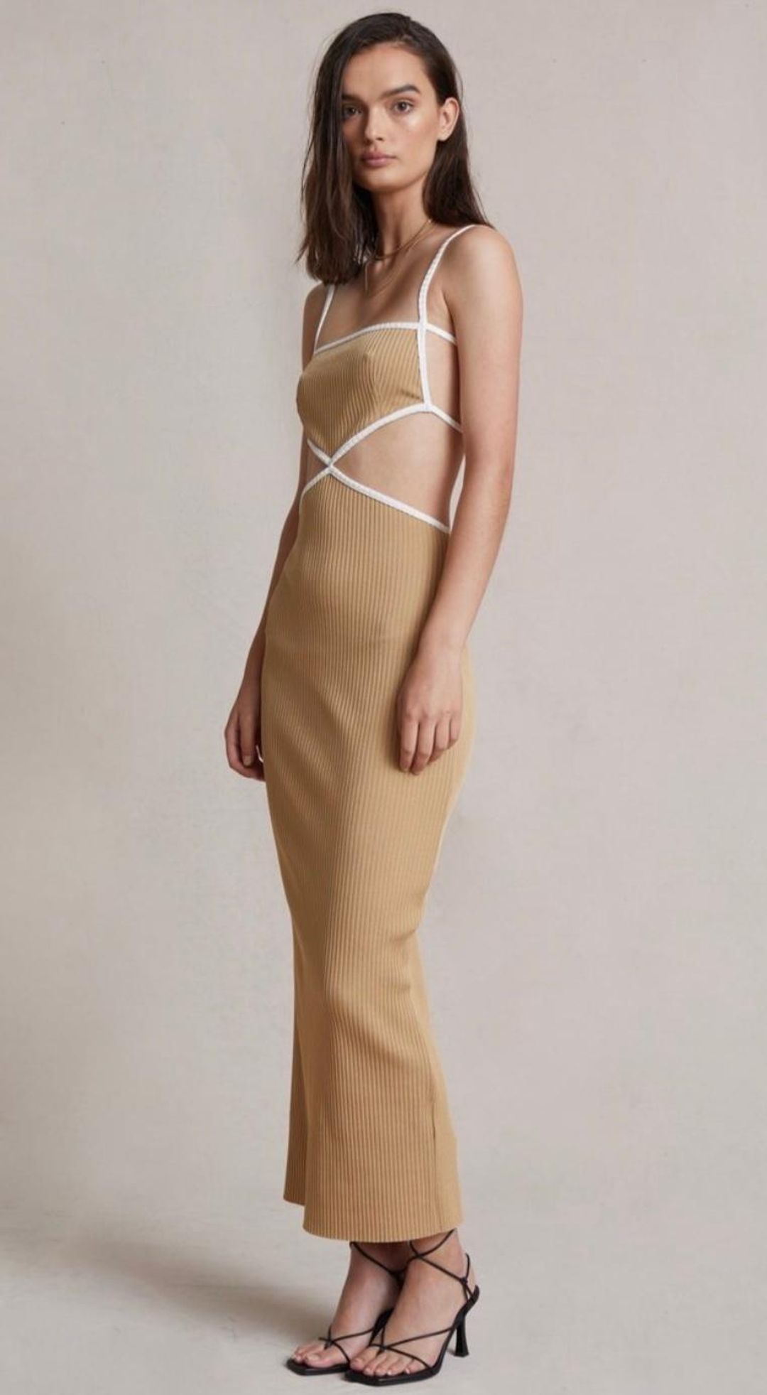 Bec and Bridge Coyote Midi Dress Brown Size 6  for rent on The Volte - main image