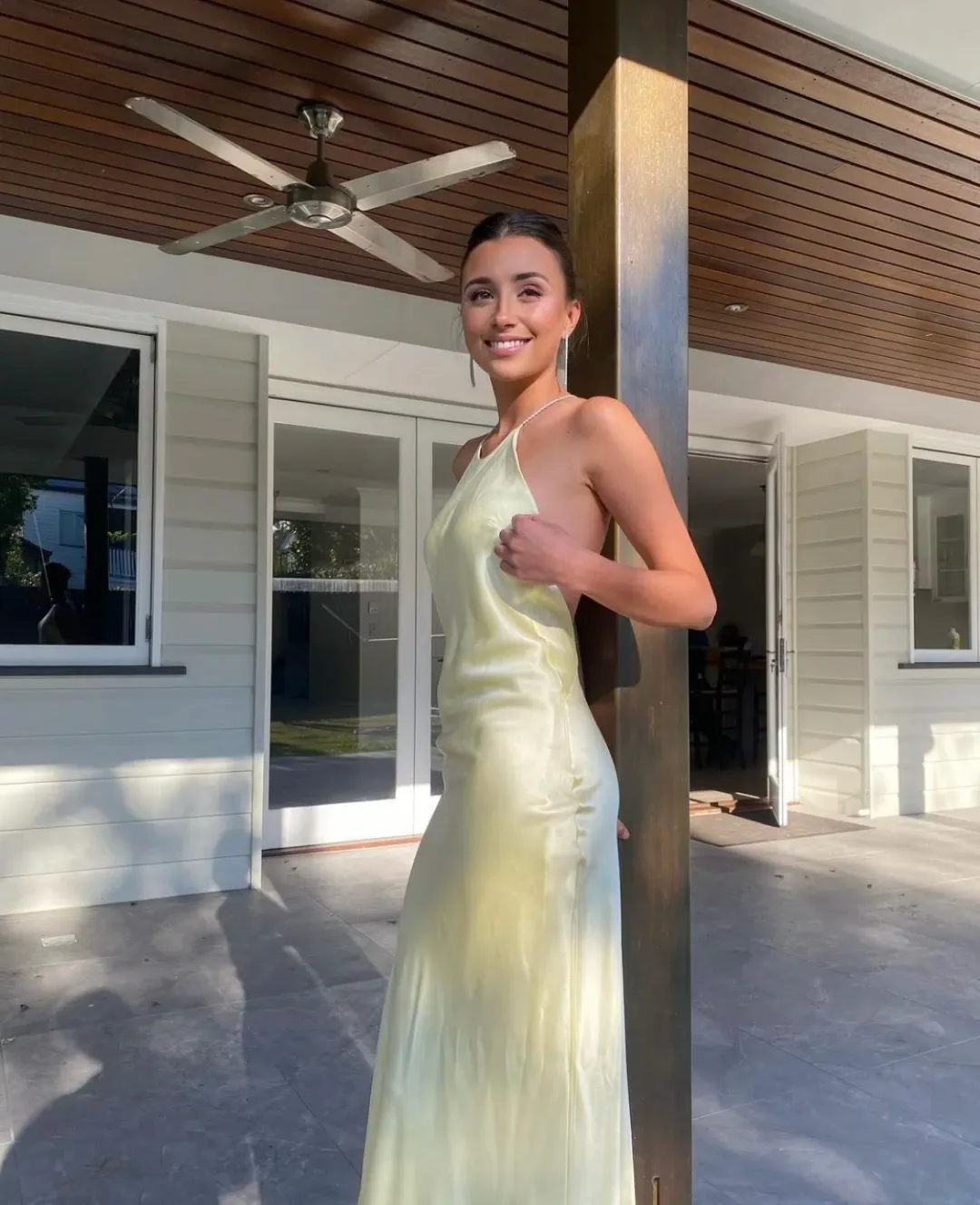 Michael Lo Sordo Hudson Bias Crystal Halter Dress Pale Yellow Size 6 for rent on The Volte - main image