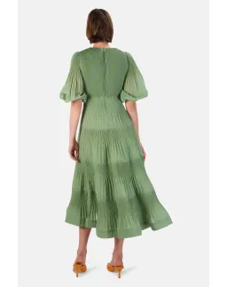 Zimmerman Pleated Balloon Sleeve Tiered Dress In Fern Size 2 / AU 12 for rent on The Volte - image 2