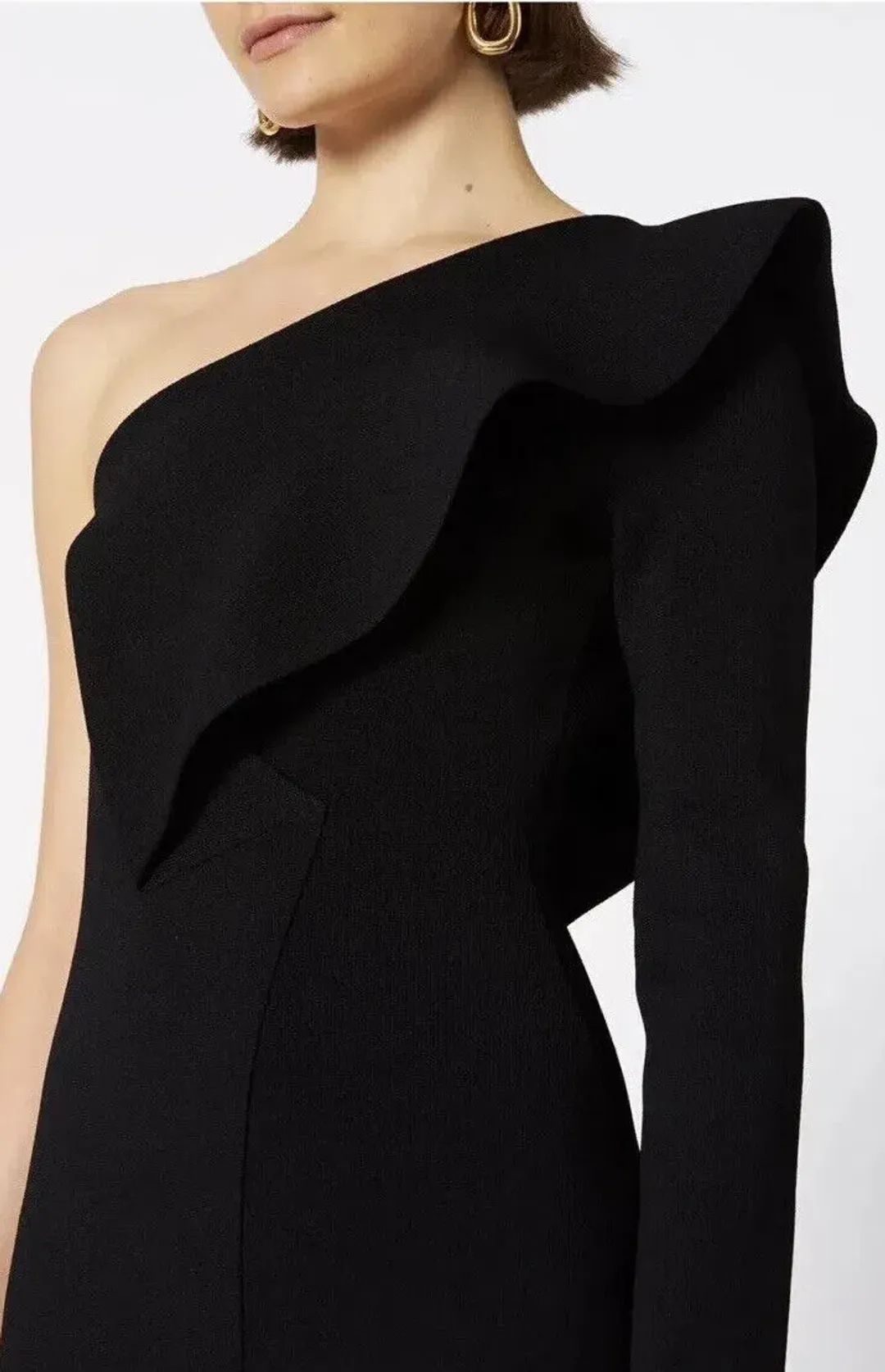 Scanlan Theodore Crepe Knit Ruffle Sleeve Dress Black Size XS / Au 6 for rent on The Volte - main image