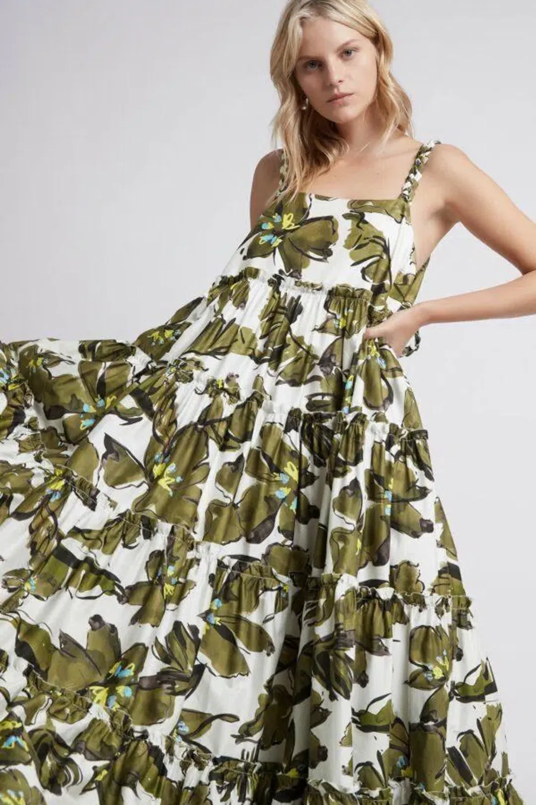 Aje Oasis Olive Leaf Strap Maxi Dress Print Size 10 for rent on The Volte - main image