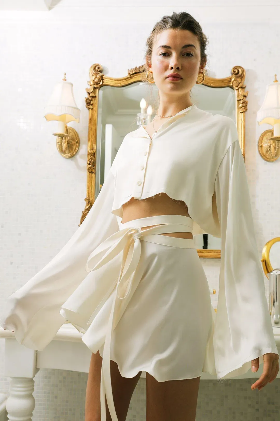 ORSEUND IRIS Ballerina Wrap Skirt & Drop Shoulder Top Set, Ivory for rent on The Volte - main image