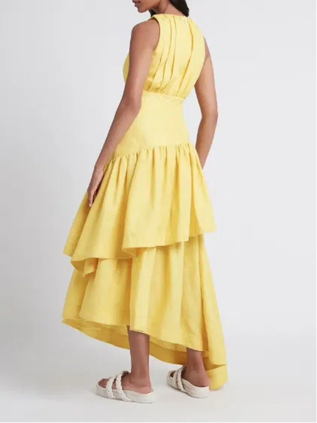 Aje Caliente Tiered Cut Out Midi Dress Yellow Size 12 for rent on The Volte - main image