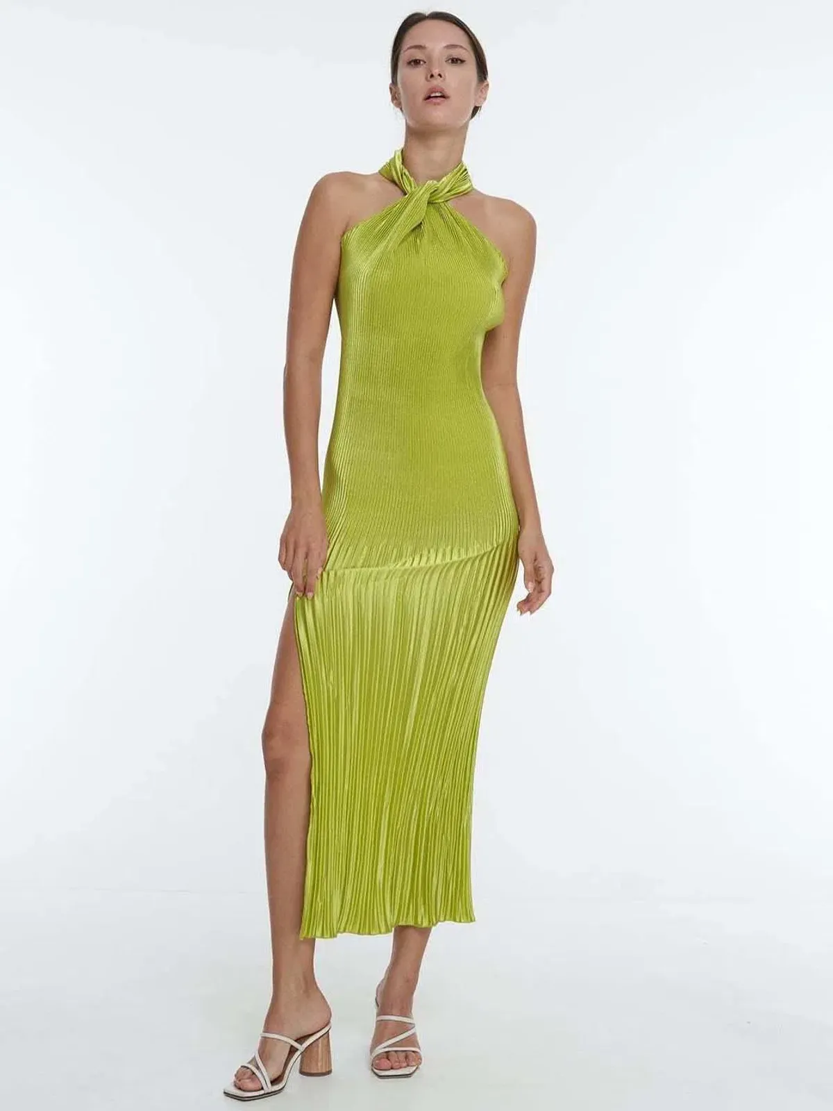 L’idee soirée pleated halter dress for rent on The Volte - main image