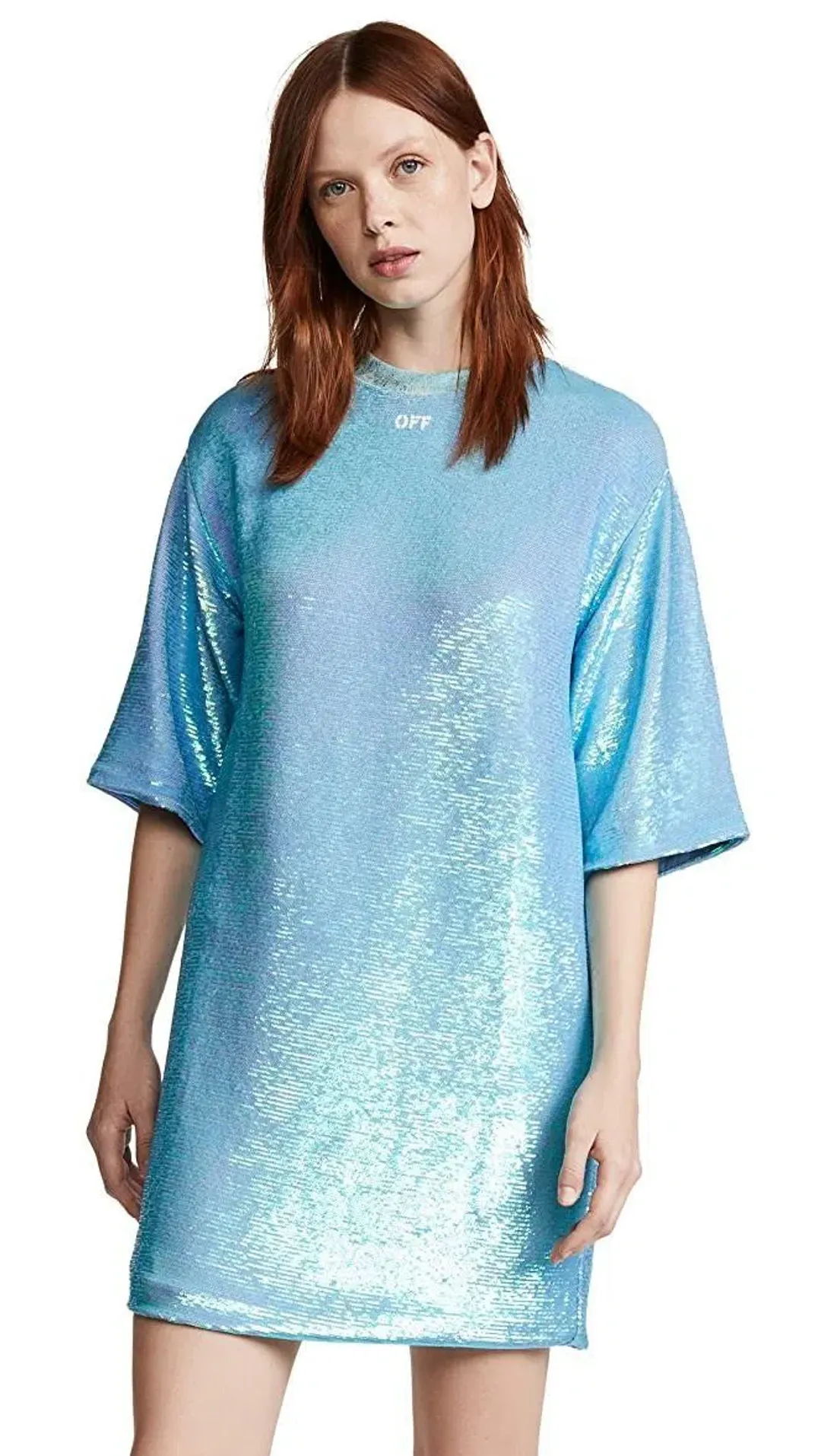 Off White Paillettes Sequin Mini Dress Blue Size 6 for rent on The Volte - main image