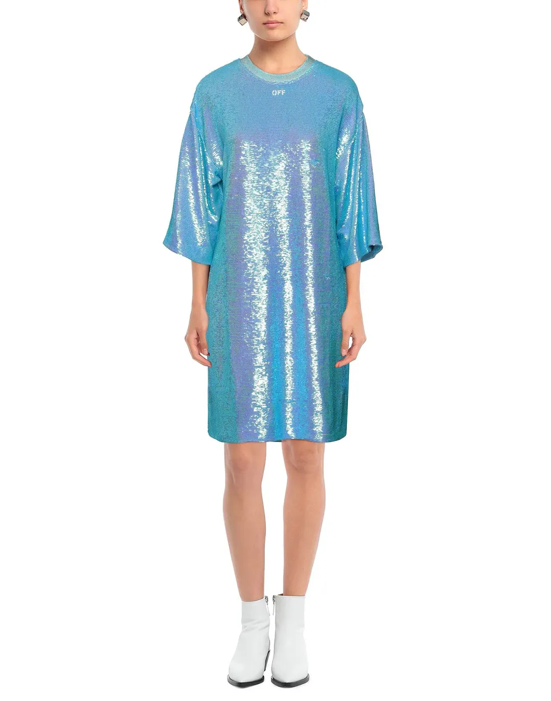 Off White Paillettes Sequin Mini Dress Blue Size 6 for rent on The Volte - main image