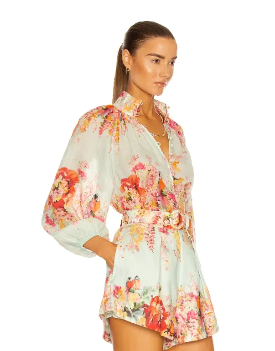 Zimmermann Mae Gathered Blouse and Tuck Shorts Set Floral Size 2 / Au 12 for rent on The Volte - main image