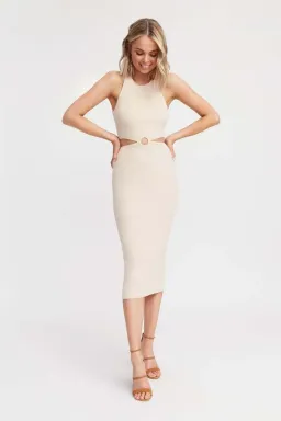 Kookai Lola Cut Out Midi Dress Nude Size 2  for rent on The Volte - image 1