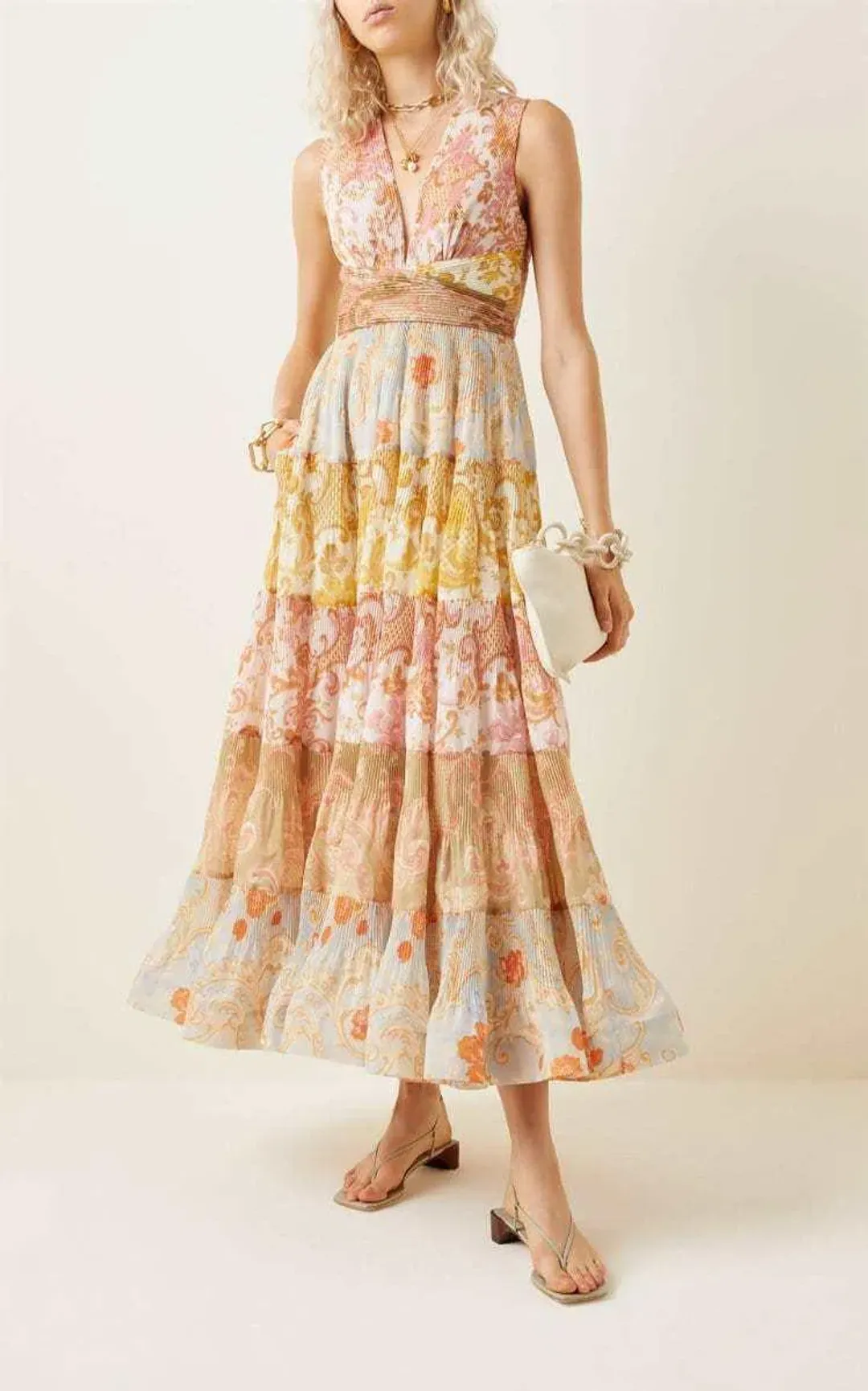 Zimmermann Postcard Pleated Midi Dress Splice Size 0 / Au 8 for rent on The Volte - main image