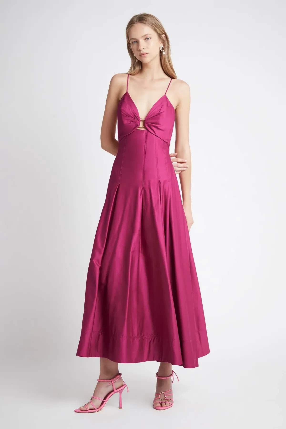 Aje Solstice Strappy Ring Midi Dress Pink Size 8 for rent on The Volte - main image