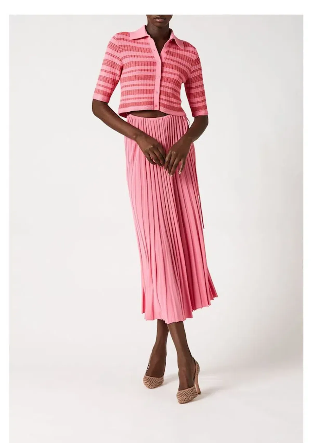 Scanlan Theodore Pleated Rib Stripe Crop Top Pink Size 8 for rent on The Volte - main image