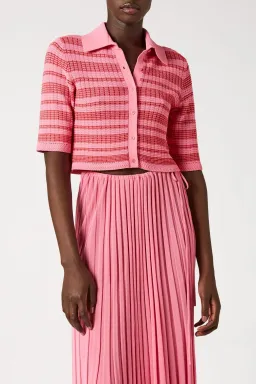 Scanlan Theodore Pleated Rib Stripe Crop Top Pink Size 8 for rent on The Volte - image 2