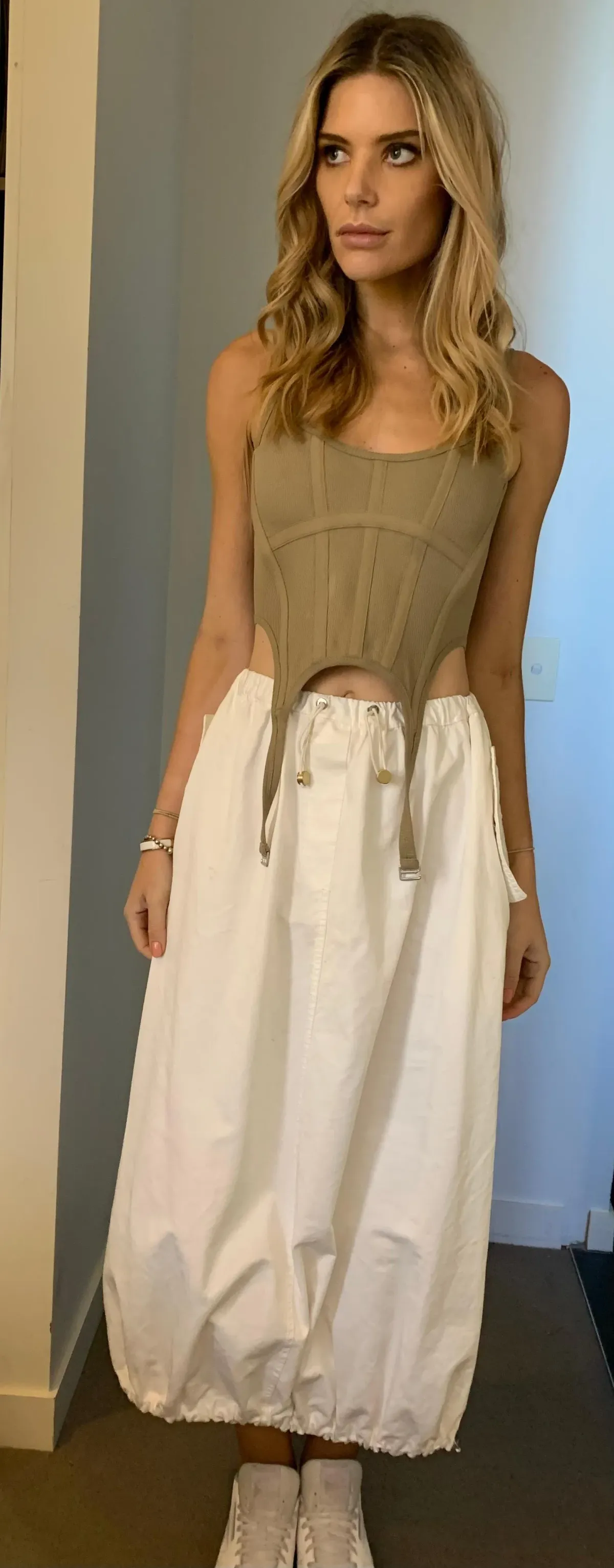 Dion Lee Cropped Corset Top Stone Green Size 6 for rent on The Volte - main image