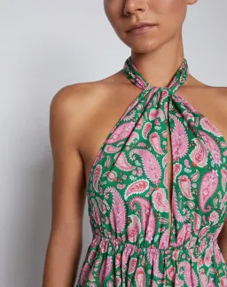 Scanlan Theodore Cotton Paisley Halter Dress Kelly Green Size 8 for rent on The Volte - image 5