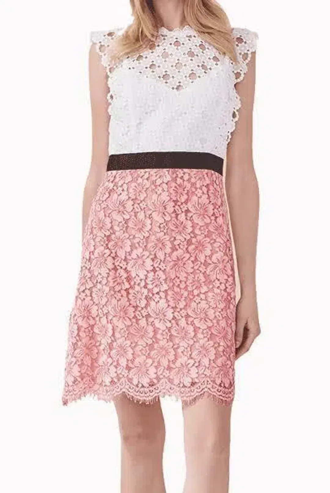 Sandro Gab Lace Mini Dress Pink Size 8 for rent on The Volte - main image