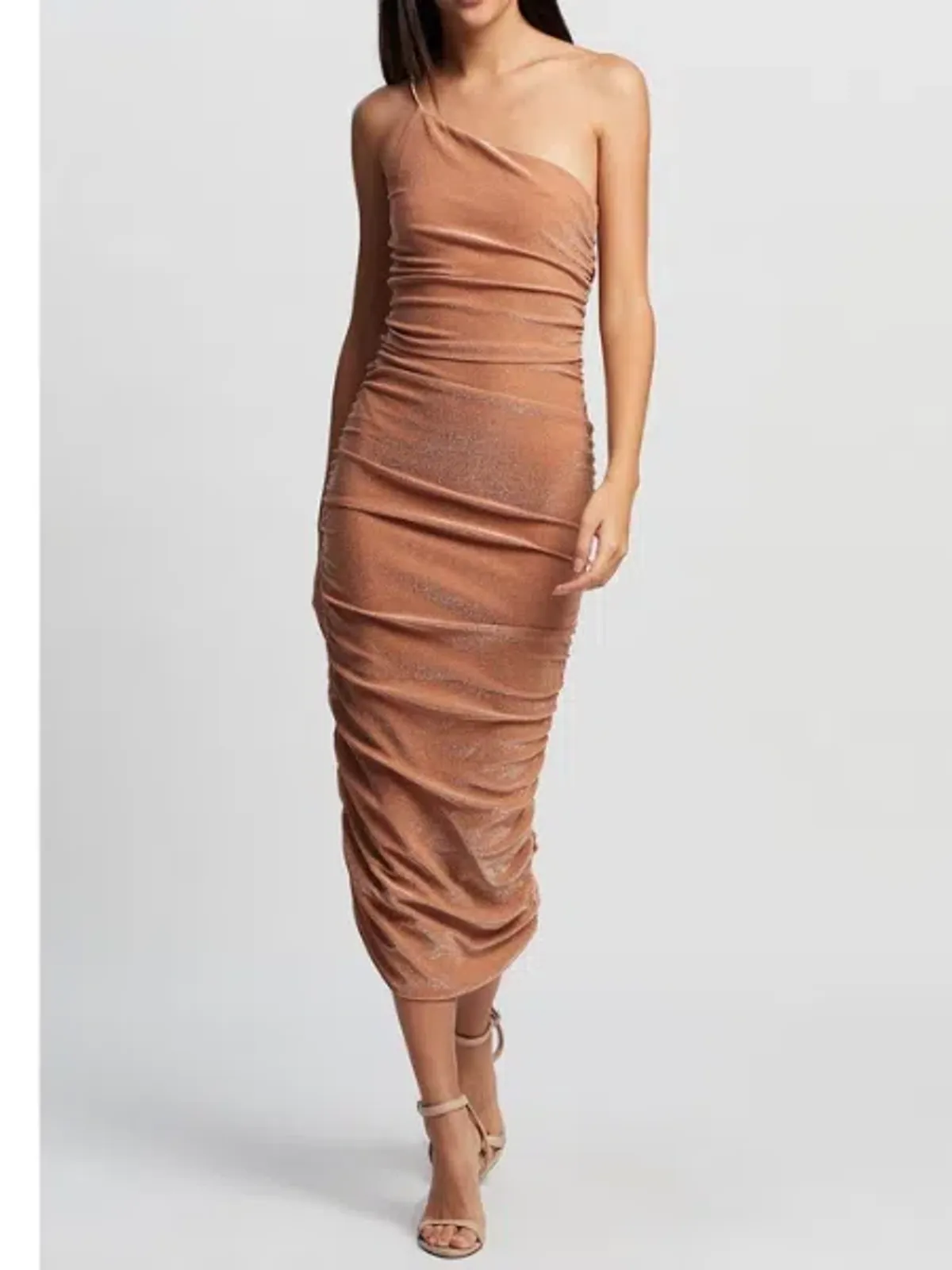 Third Form Shimmer One Shoulder Midi Dress Peach Size 8 for rent on The Volte - main image