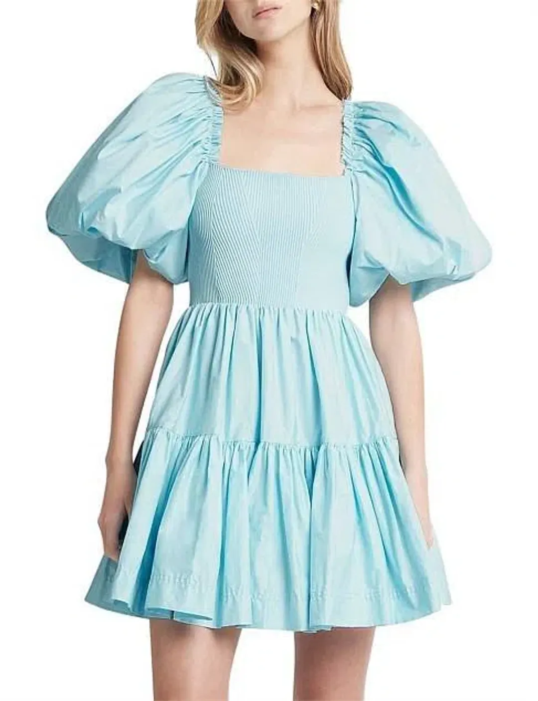 Aje Casa Puff Sleeve Mini Knit Dress Ice Blue Size 6 for rent on The Volte - main image