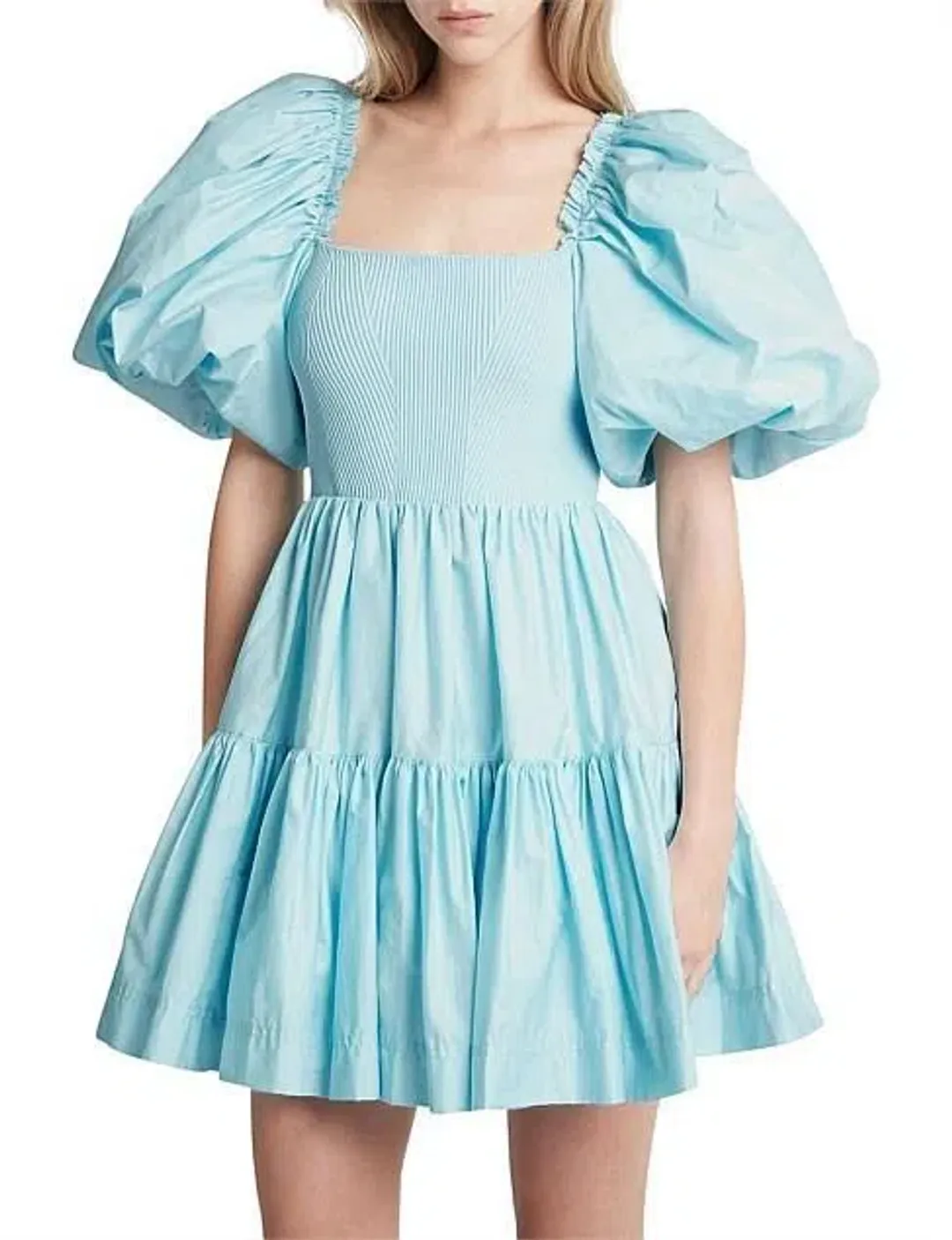 Aje Casa Puff Sleeve Mini Knit Dress Ice Blue Size 6 for rent on The Volte - main image