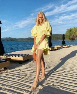 Aje Hushed Asymmetric Mini Dress Yellow Size 6 for rent on The Volte - image 4