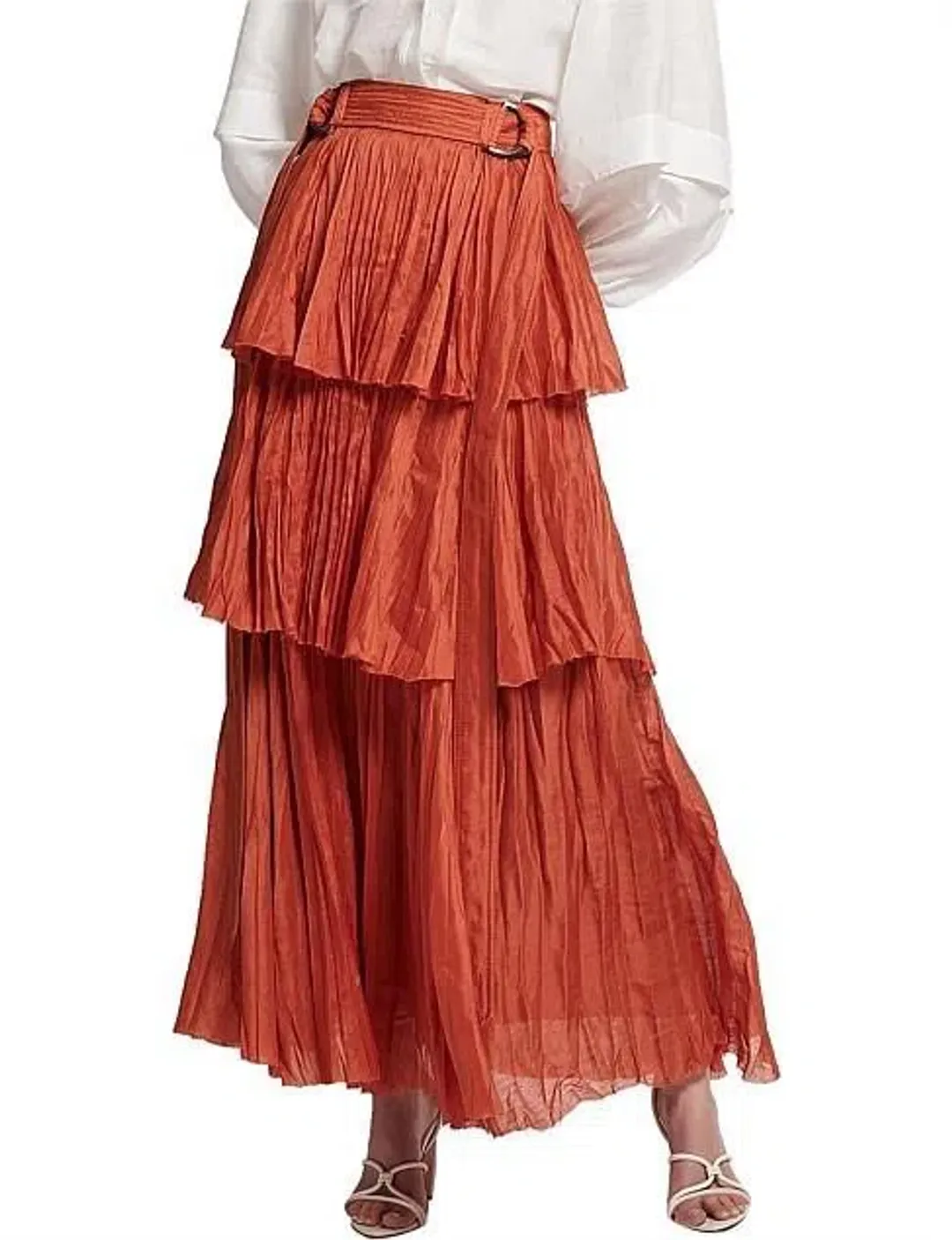 Aje Unfold Tiered Maxi Skirt Rust Size 8 for rent on The Volte - main image