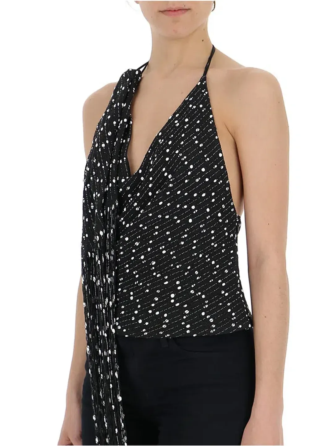 Jacquemus Valoria Fringed Bouclé Halterneck Top Black Size 10 for rent on The Volte - main image
