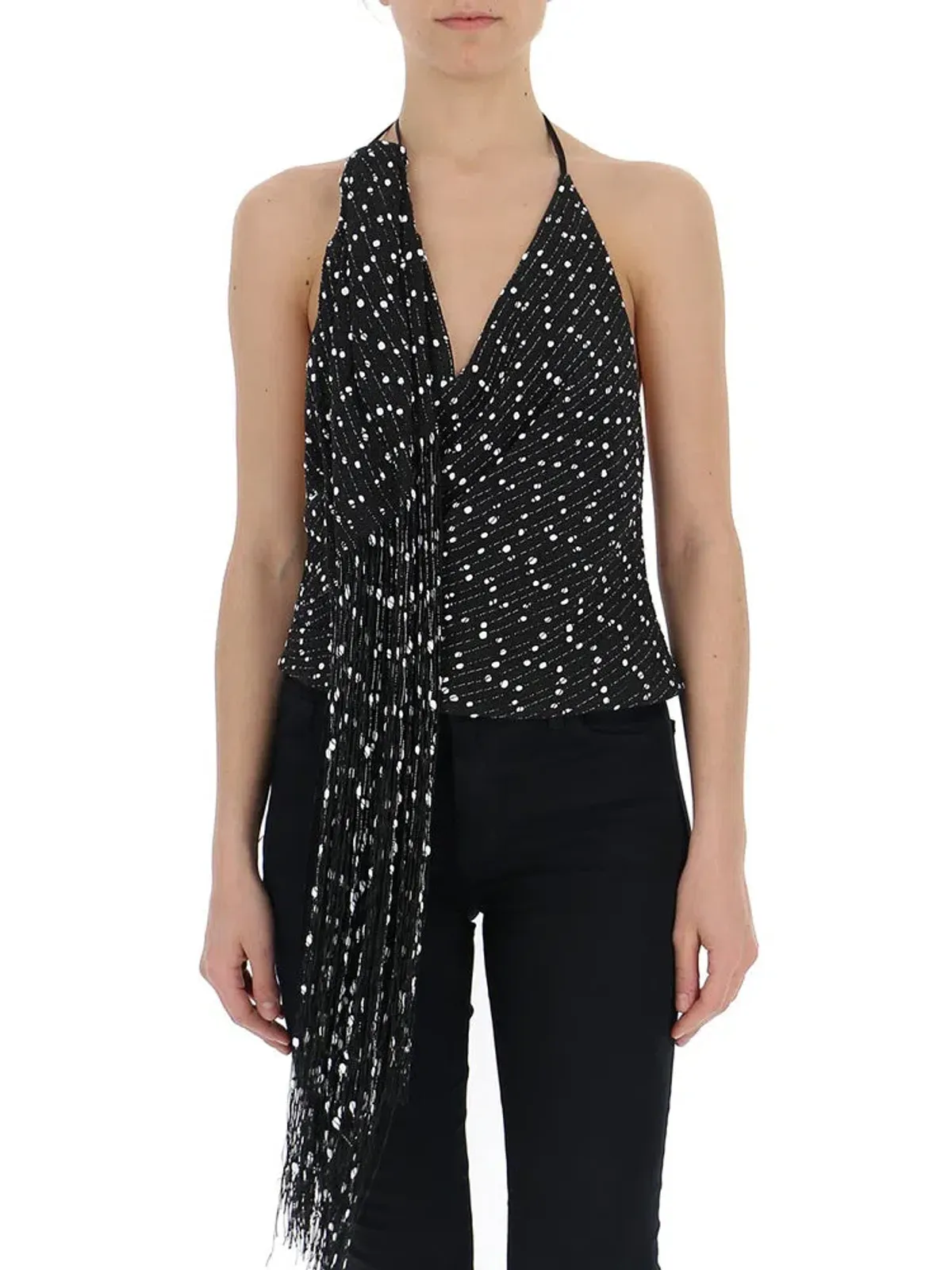 Jacquemus Valoria Fringed Bouclé Halterneck Top Black Size 10 for rent on The Volte - main image