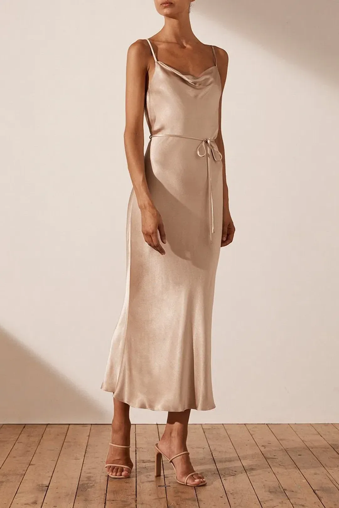 Shona Joy La Lune Cowl Bias Midi Dress Gold Size 10 for rent on The Volte - main image